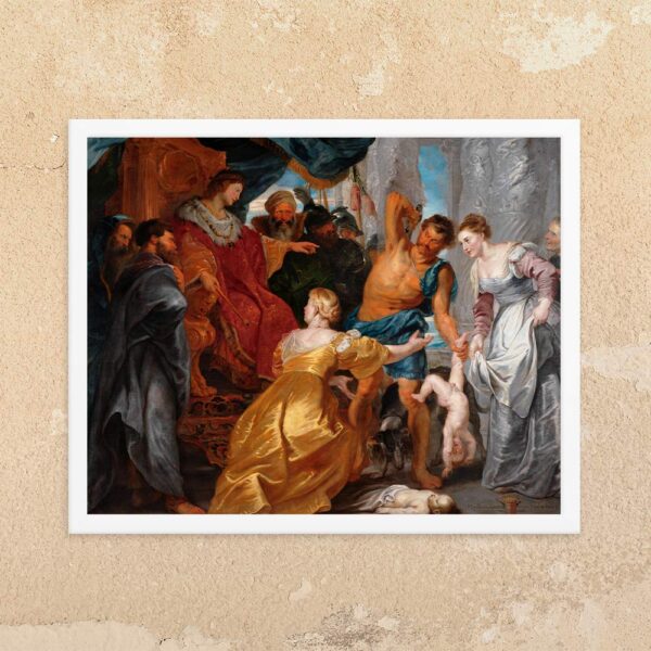 Painting of King Solomon making the wise judgment over the baby.